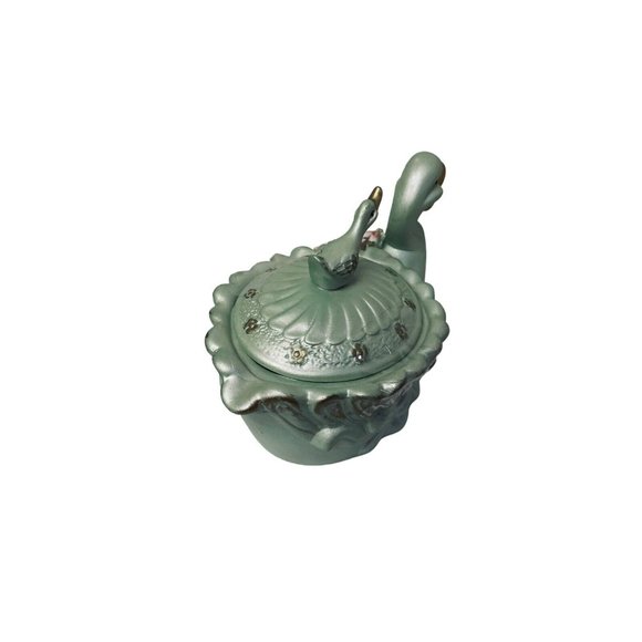 American Style Porcelain Blue Swan Lidded Cookie Jar Collectible Decorative 9" - Picture 15 of 15